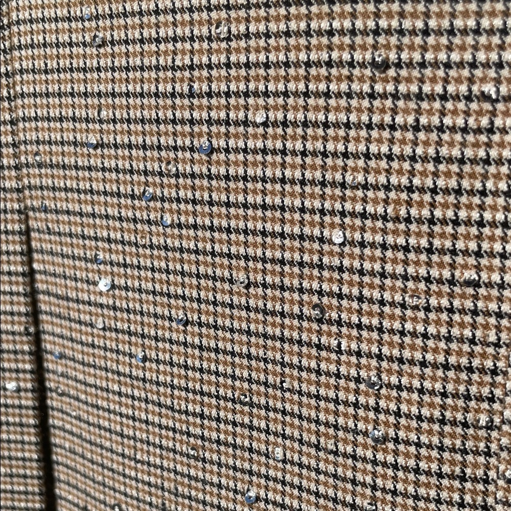 Houndstooth Brown Wide-Leg Trousers with Gold sequins and thread - Picture 3 of 8